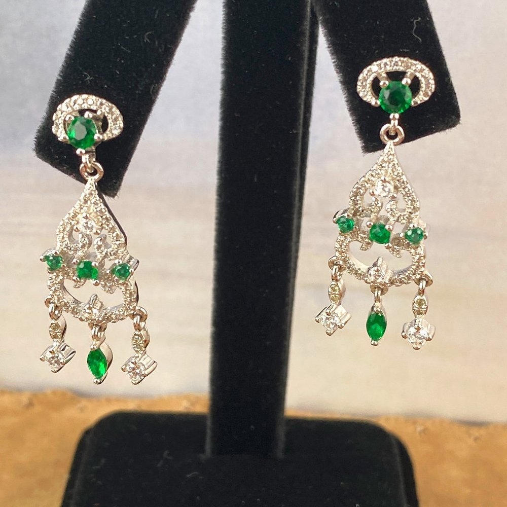Green Quartz and Micro Cubic Zirconia Post Earrings